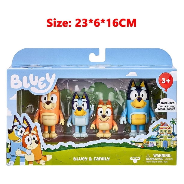 Conjunto de 4 figuras de acción de Moose Bluey Bingo y sus amigos, de PVC, articuladas móviles, para decoración de cumpleaños de niños.