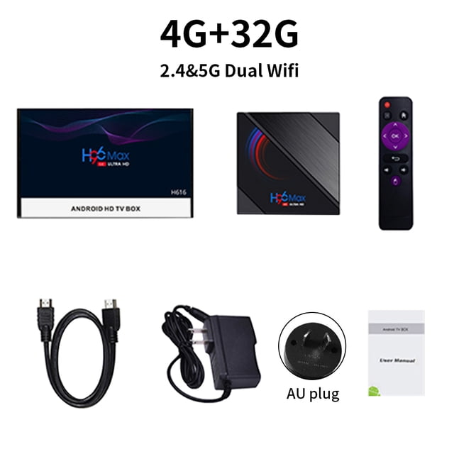 Receptor de televisión Quad Core TV Box 4k para Android 10.0 USB2.0 Media Player Set Top Box AU Plug 4G / 32G seitruly EL000148-08B