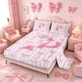 thumbnail image 2 of Meiyoeat Sweet Bow Letter P Full Size Sheets 4-Piece for Girls Toddlers, Lovely Stripe Bed Sheets, Light Pink White, 2 of 6