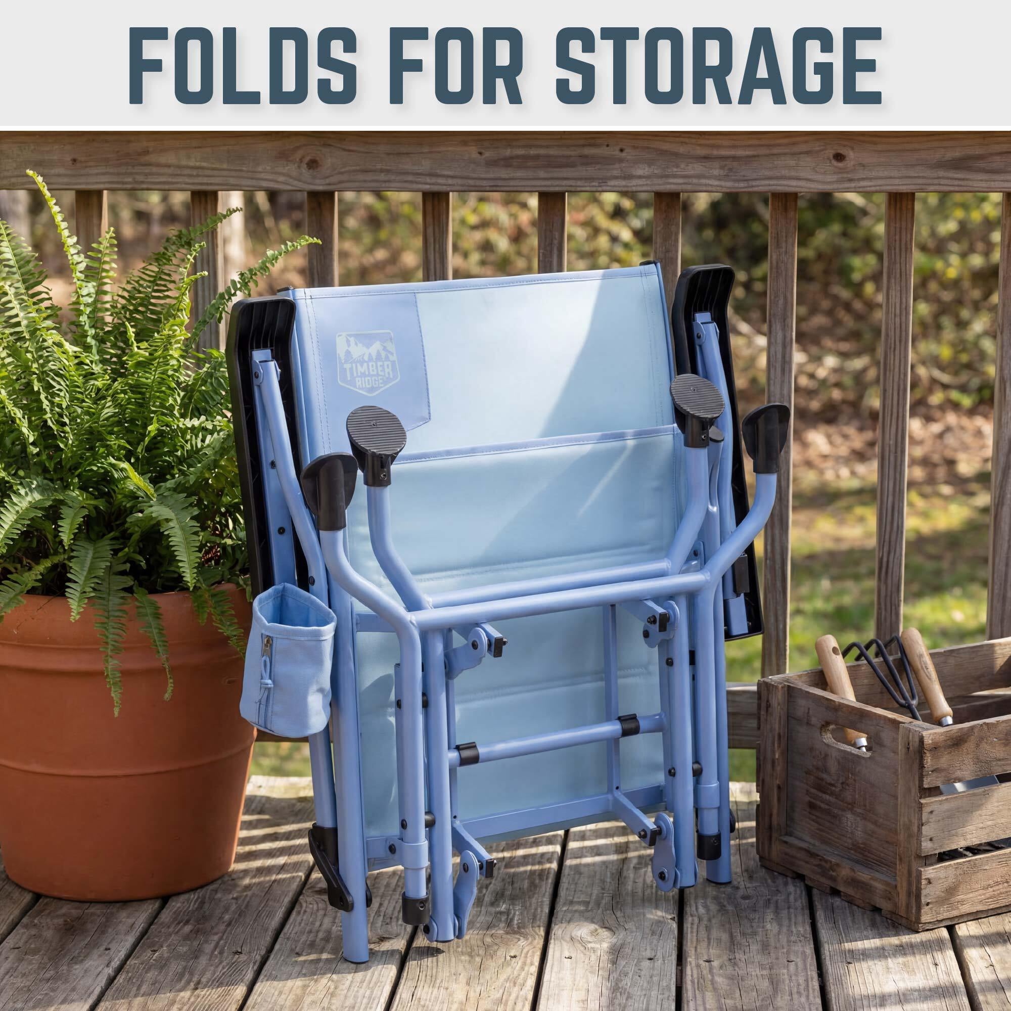 Timber Ridge MELO™ Glider Camping Chair, Folding Outdoor Glider with Cup Holder, Coastal Mist