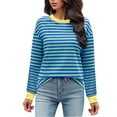 thumbnail image 2 of Ftwytp Womens Long Sleeve Round Neck T Shirts Color Block Stripe Striped Causal Blouses Tops 2024, 2 of 5