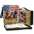 thumbnail image 4 of ZUXONGSY American Flag Three Horse Print PU Leather Bible Case Large Bible Carrying Case for Women Men Bible Study Tools with Detachable Wristlet Strap Christian Art Gifts, L, 4 of 7
