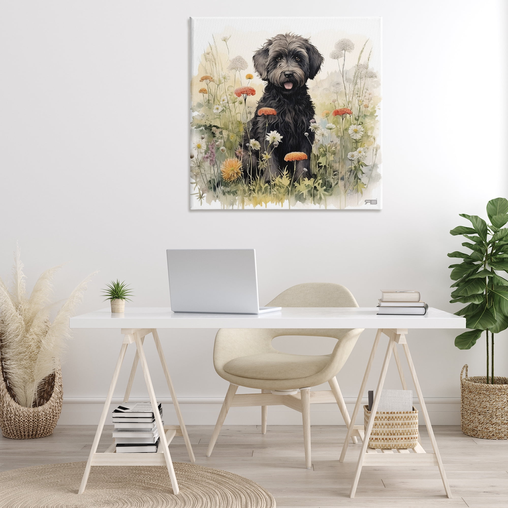 Stupell Industries Black Terrier in Meadow Animals & Insects Painting Gallery Wrapped Canvas Art Print Wall Art, 36 x 36