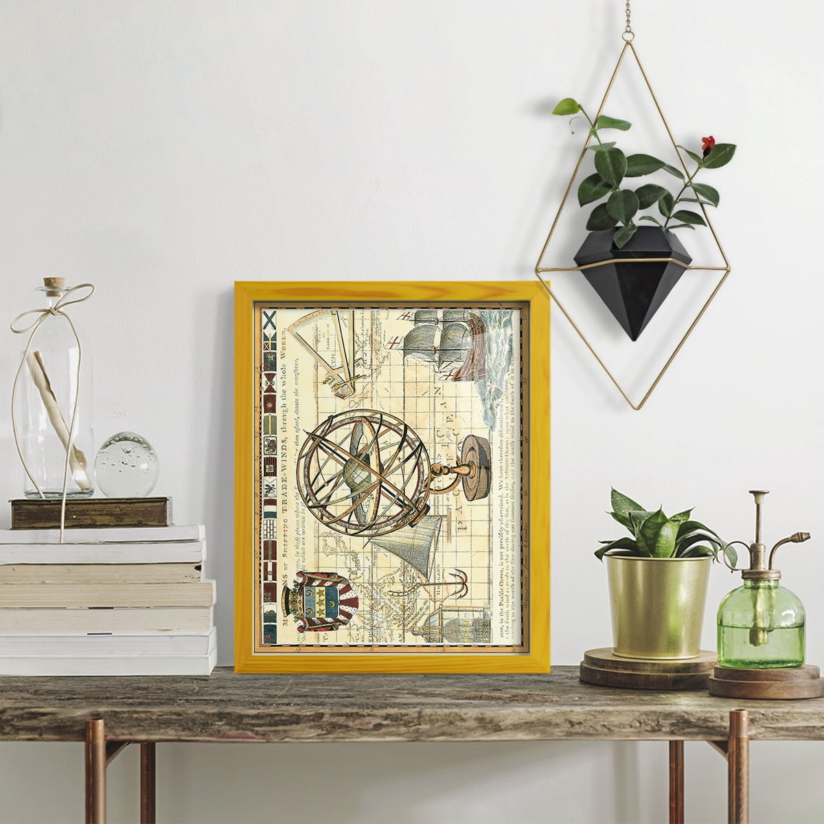 Nautical Map I -Framed Print w/glass-Sunflower Yellow