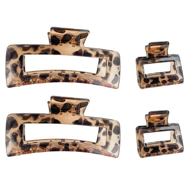 2pcs acrylic leopard print grab clip, thin hair shark clip, large hair clip, back of headLight coffee Rarida