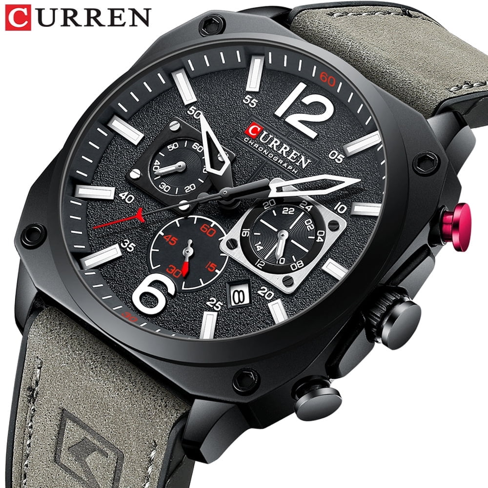 CURREN male Fashion Waterproof Multi-function Chronograph Leather Six Needle Quartz Watches