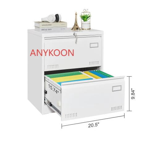 Anykoon White Filing Cabinets with Lock, Filing Cabinet Lateral File Cabinet 2 Drawer, Locking Metal File Cabinets  Office Cabinet for Legal/Letter/A4/F4 Home Office