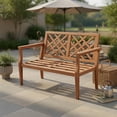 thumbnail image 3 of Topcobe Outdoor Garden Bench 2-Person Teak Wood Bench with Comfy Armrests and Backrest, Outdoor Patio Furniture for Porch Balcony Garden Backyard, 3 of 8