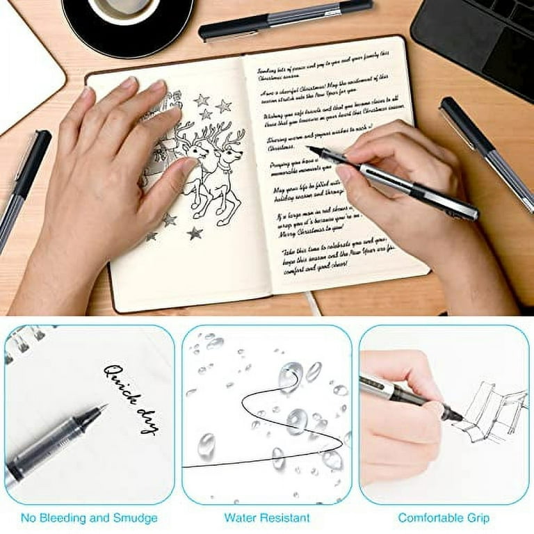 Rollerball Pen Fine Point Pens: 16 Pack 0.5mm Extra Thin Fine Tip pens  Black Gel Liquid Ink, Rolling Ball Point Writing Pens for Note Taking,  Signature, Office, Journaling, Stationary Supplies 