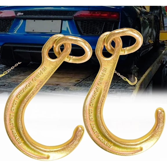 2 Pack 8 Inch J Hook | Short Tow Hook on Coupling Link | Yellow Zinc Plated J Tow Hook with Link | Heavy Duty G70 Tow Axle Strap Wrecker Roll Back Clevis | for Tractor Truck Trailer