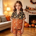 thumbnail image 2 of XAOFW Girls Halloween Pajamas Pumpkin Printed Short Sleeve Button Down Shirts Shorts Toddler Kids Fall Winter Soft Cute Sleepwear 2-3 Years, 2 of 5