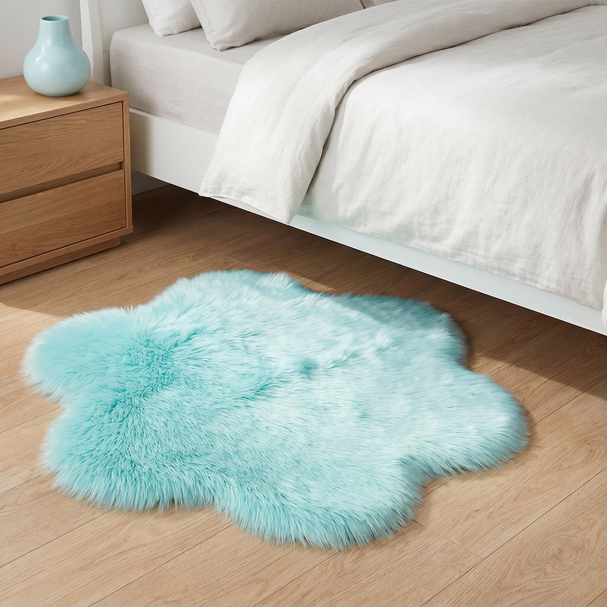 Unique Bargains Shaggy Flower Area Rug Fluffy Non-Slip Fuzzy Carpet 24" x 24" Light Blue