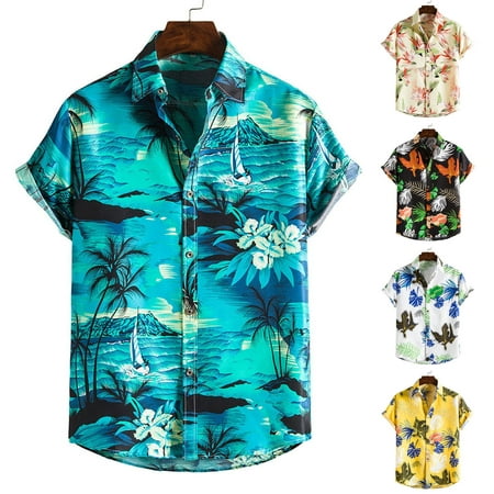 Pisexur Men's Bright Hawaiian Shirts For Spring Break And Summer - Stretch Short Sleeve Shirts Top For Men Guys Green Xl