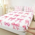 thumbnail image 3 of Feelyou Fashion Pink Bowknot Twin Sheet Sets, Bow-tie Butterfly Knot Twin Fitted Sheet, Teens Kids Girls Women Flat Sheet, Ultra Soft Bedroom Decor, 3 Pieces, 3 of 7
