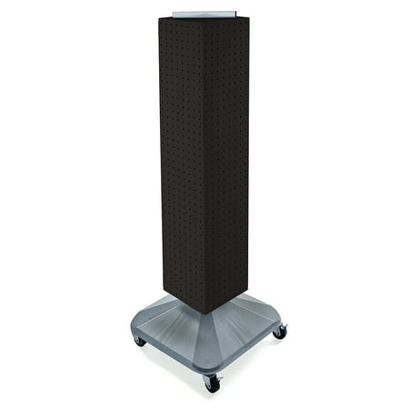 UPC: 0794504865431 | Azar Displays 703388-BLK Black Four-Sided Pegboard Floor Display on Revolving Wheeled Base. Spinner Rack Tower. Panel Size: 8 W x 40 H