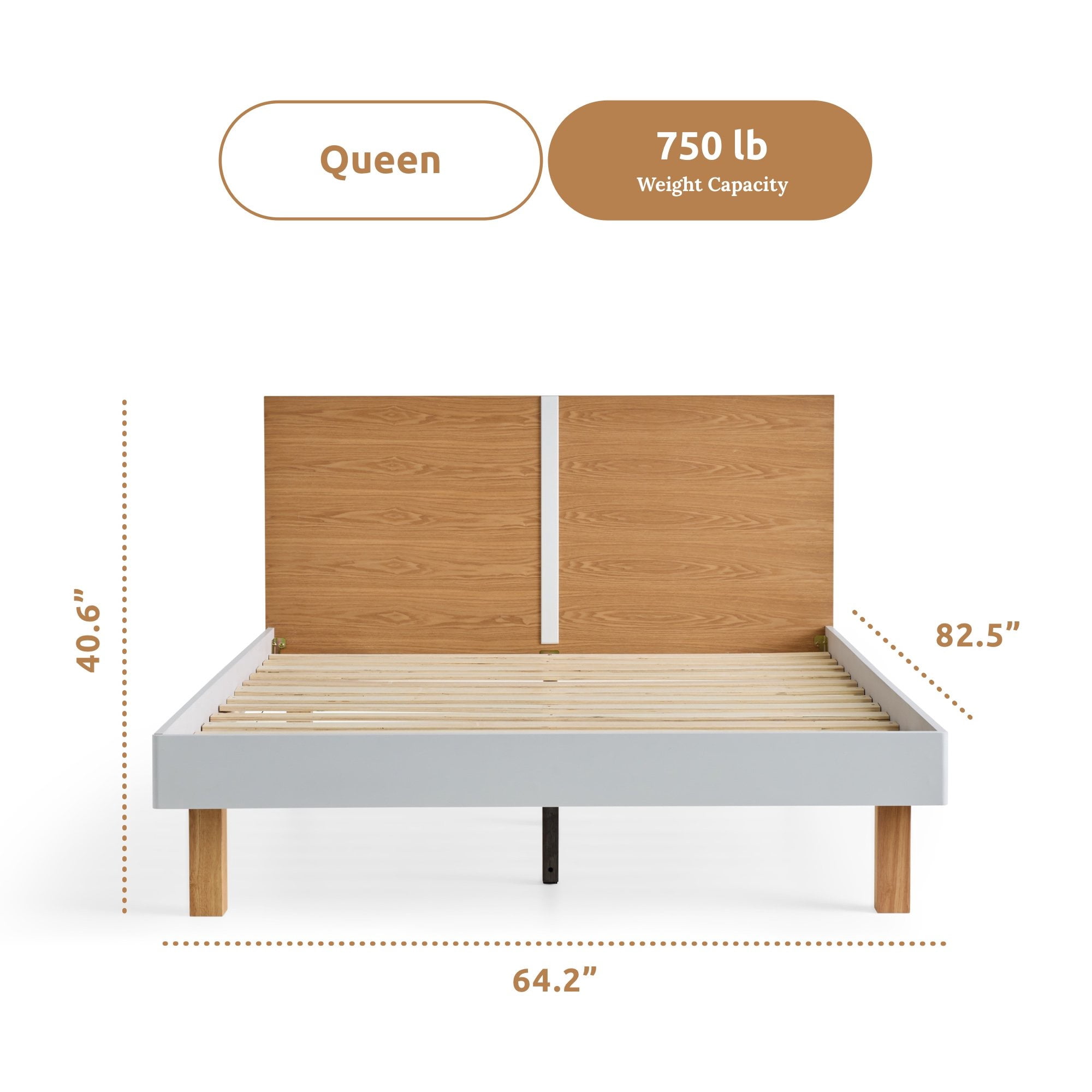 Rest Haven Modern Wood Platform Bed, Queen, Natural & White