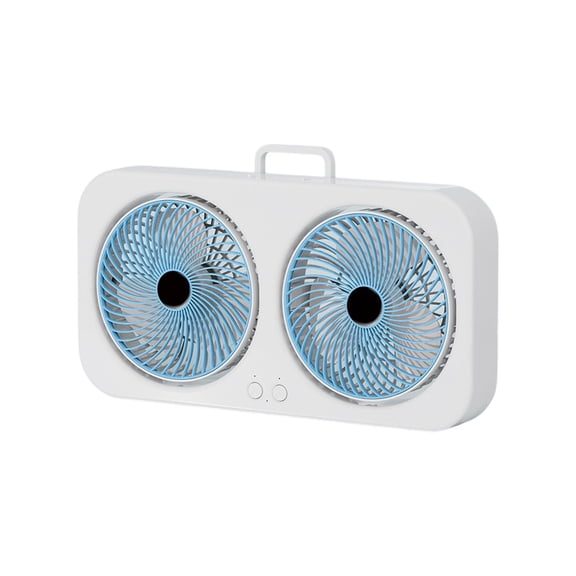 Portable Rotating Double Head Fan, Hanging or Table Use, Low Noise Air Circulation Fan Suitable for Camping Office (Blue)