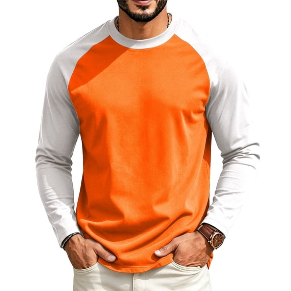 Mens Crewneck T-Shirt Long Sleeve Cotton Shirts Casual Stylish Soft Crew Neck ShirtsShirts Saffron 3XL