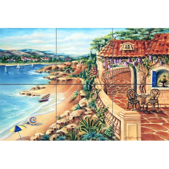 Tile Mural Kitchen Backsplash - Seaside Villa - by Rita Broughton