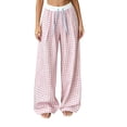 thumbnail image 2 of ClodeEU Women's Plaid High Waisted Wide Leg Pants ,Loose Fit Straight Floor Length Trousers for Summer Pink,Women's Plus L, 2 of 7