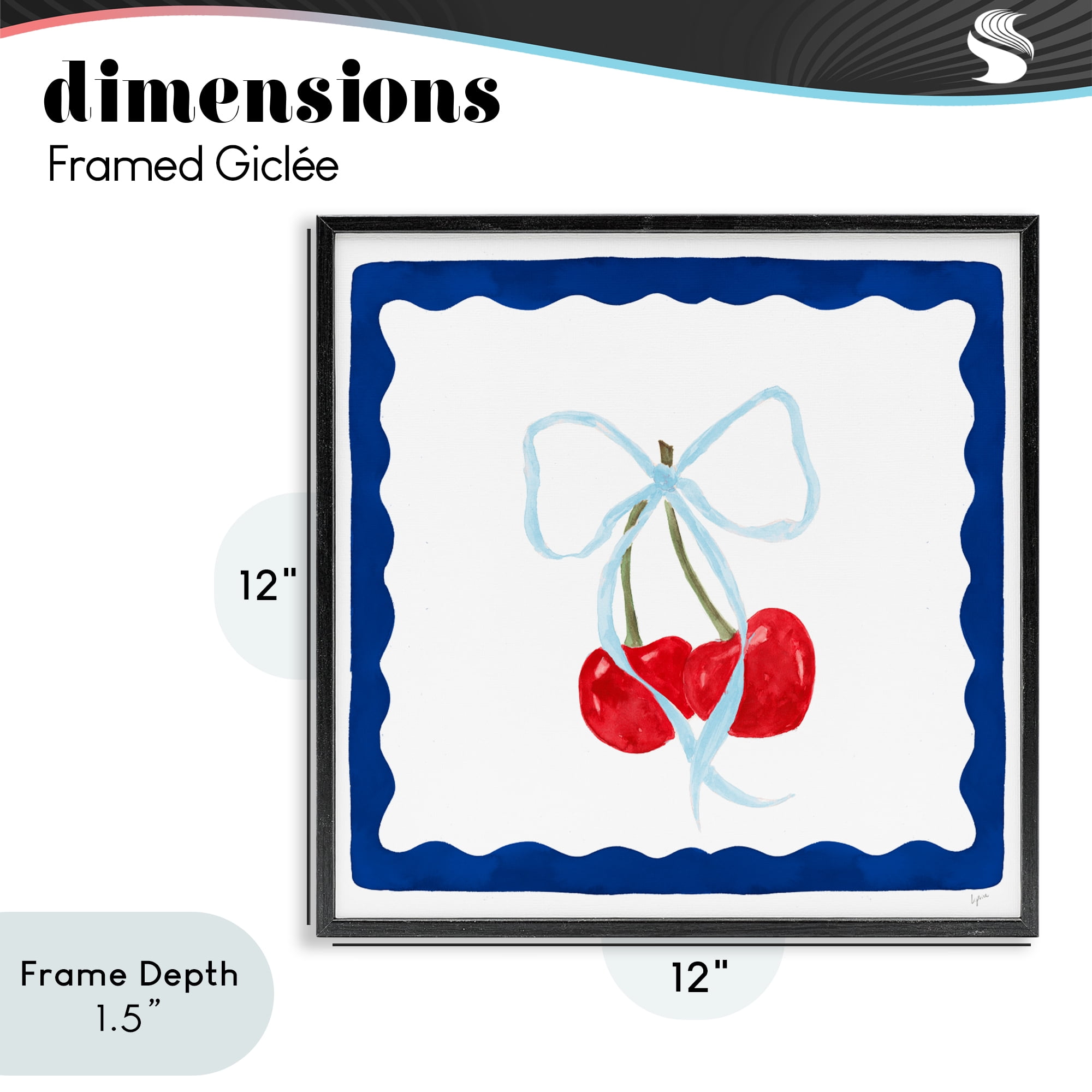Stupell Industries Summer Bordered Cherries Black Framed Giclee Art, design by Lucille Price