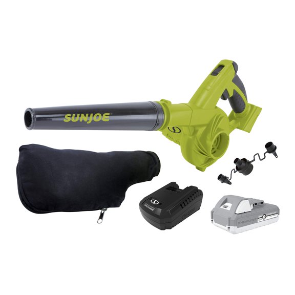 Restored Premium Sun Joe 24-Volt Ion 185 MPH 105 CFM Cordless Blower/Vacuum Battery Green (Refurbished)