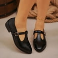 thumbnail image 6 of Miluxas Women's Classic Square Toe T-Strap Penny Loafers Leather Flat Low Heel Mary Jane Dress Shoes Black 9.5(43), 6 of 9