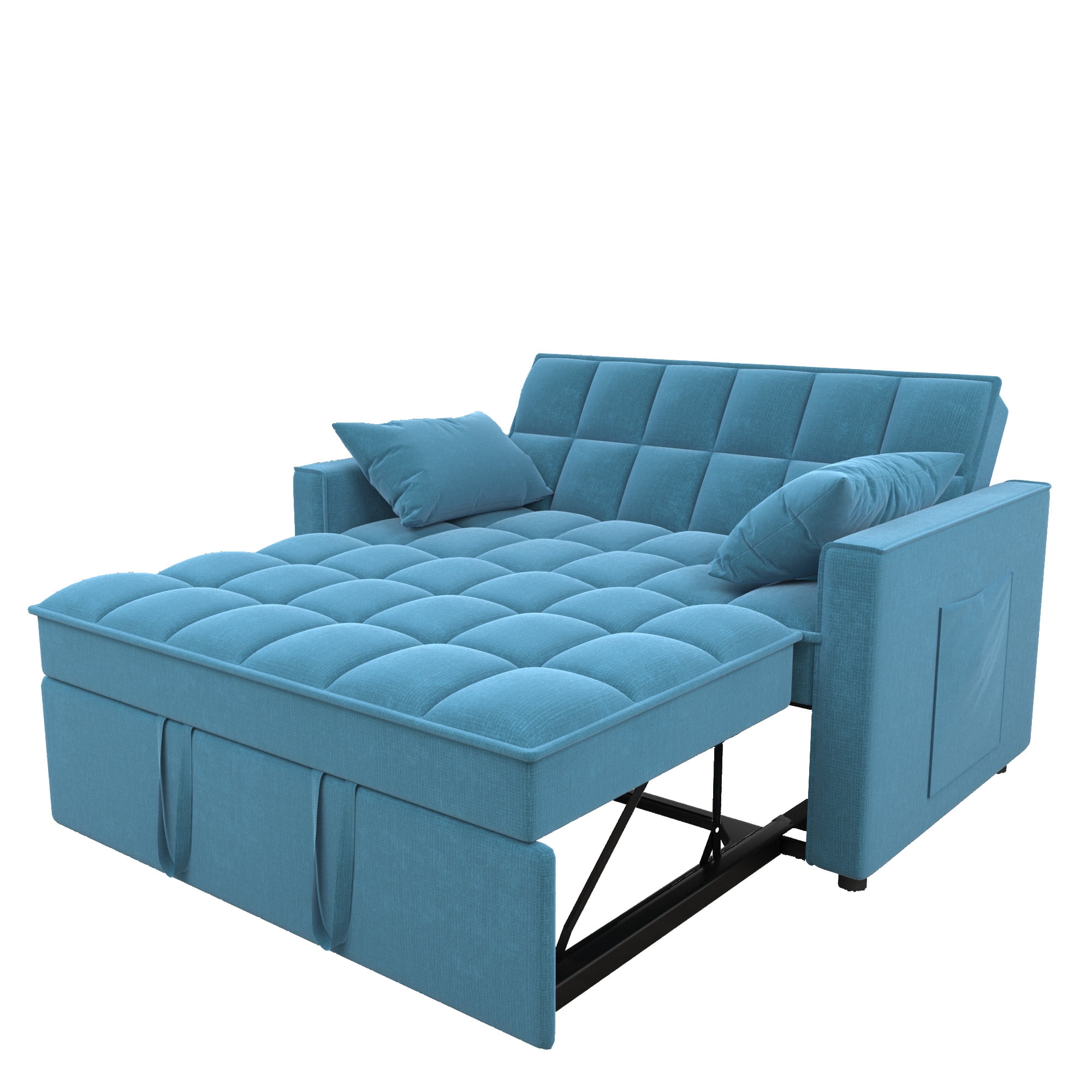 3 in 1 Convertible Sofa Bed,Modern Linen Fabric Sleeper Sofa with Pull Out Bed,Loveseat Couch with Adjustable Backrest for Living Room,Light Blue