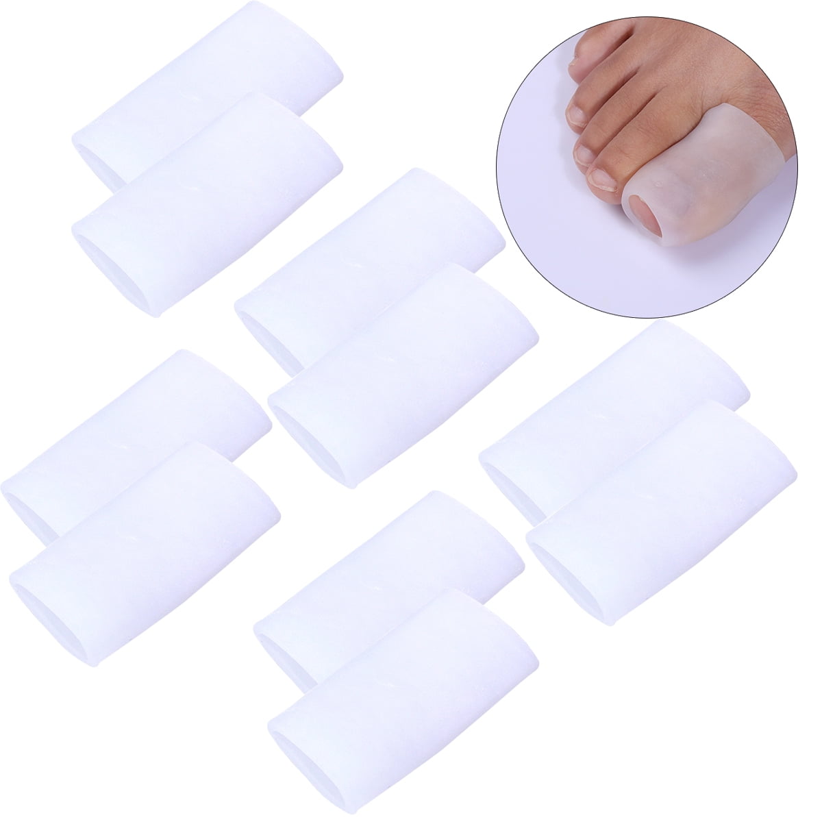 5 Pairs Of Toe Sleeve Protector Cushions Pads Guard Separator For Bunion Hammer Toe Callus Corn Blister Missing Ingrown Nails Ballet Pointe (White) Gift