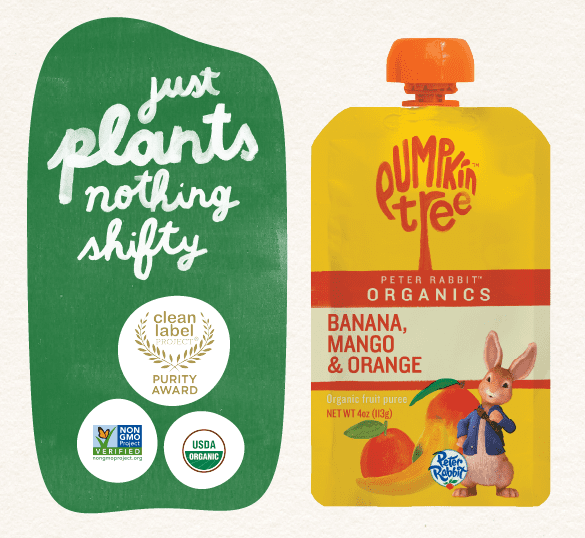 (12 pack) Peter Rabbit Banana Mango Orange Organic Fruit Puree 4 oz Toddler Snack