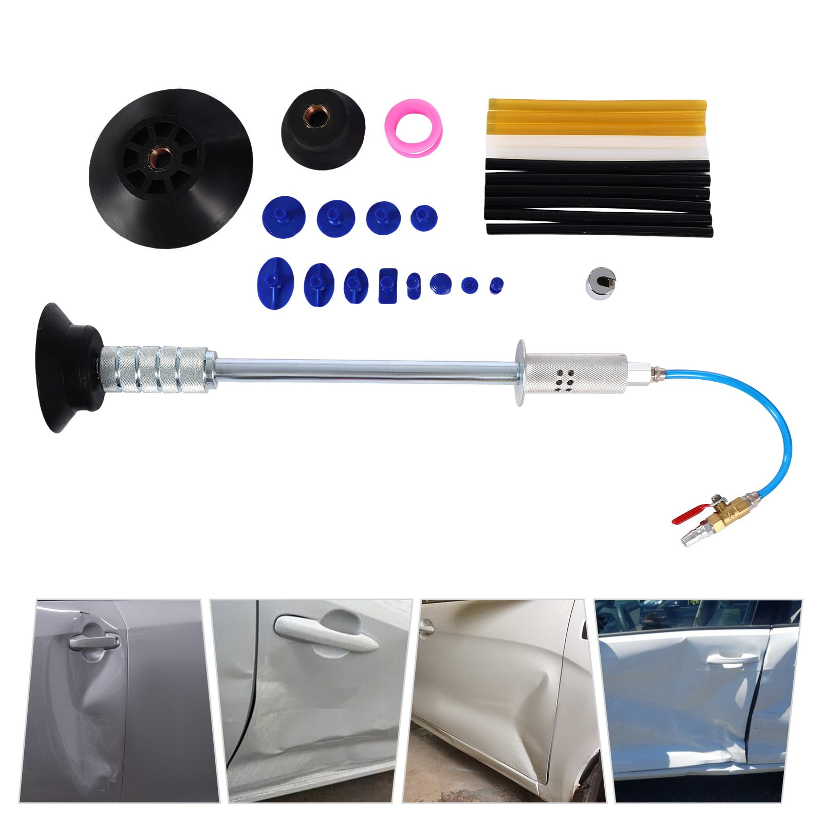 Car Dent Repair Tool Set, Modern Style, 5-12bar Air Working Pressure, Includes Sliding Hammer, Pull Tabs & Hot Glue Sticks for Cars, Trucks