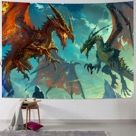 Shiartex SHRAPHY Dragons Tapestry Wall Hanging Fantasy Animals Medieval Style Tapestry Home Decor Wall Hanging Bed Cover Bedroom Living Room 40x60inch