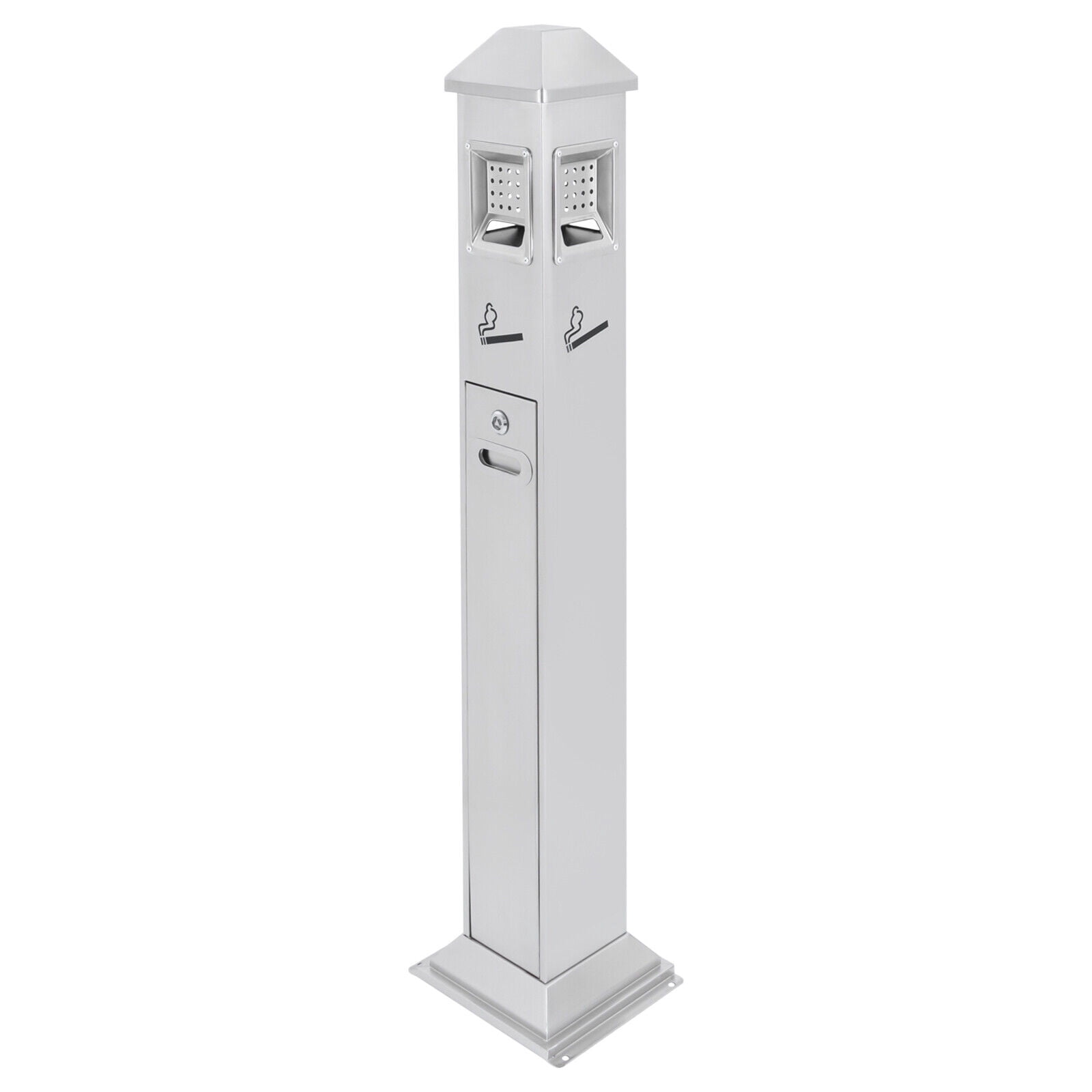 Miumaeov Metal Vertical Trash Bin Cigarette Butts Collector with Inner Barrel Outdoor/ Indoor Trash Can Container Silver