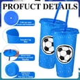 thumbnail image 3 of Domensi Juego de 12 Vasos Plásticos Azules de Fútbol con Tapa y Popote 710 ml, 3 of 7