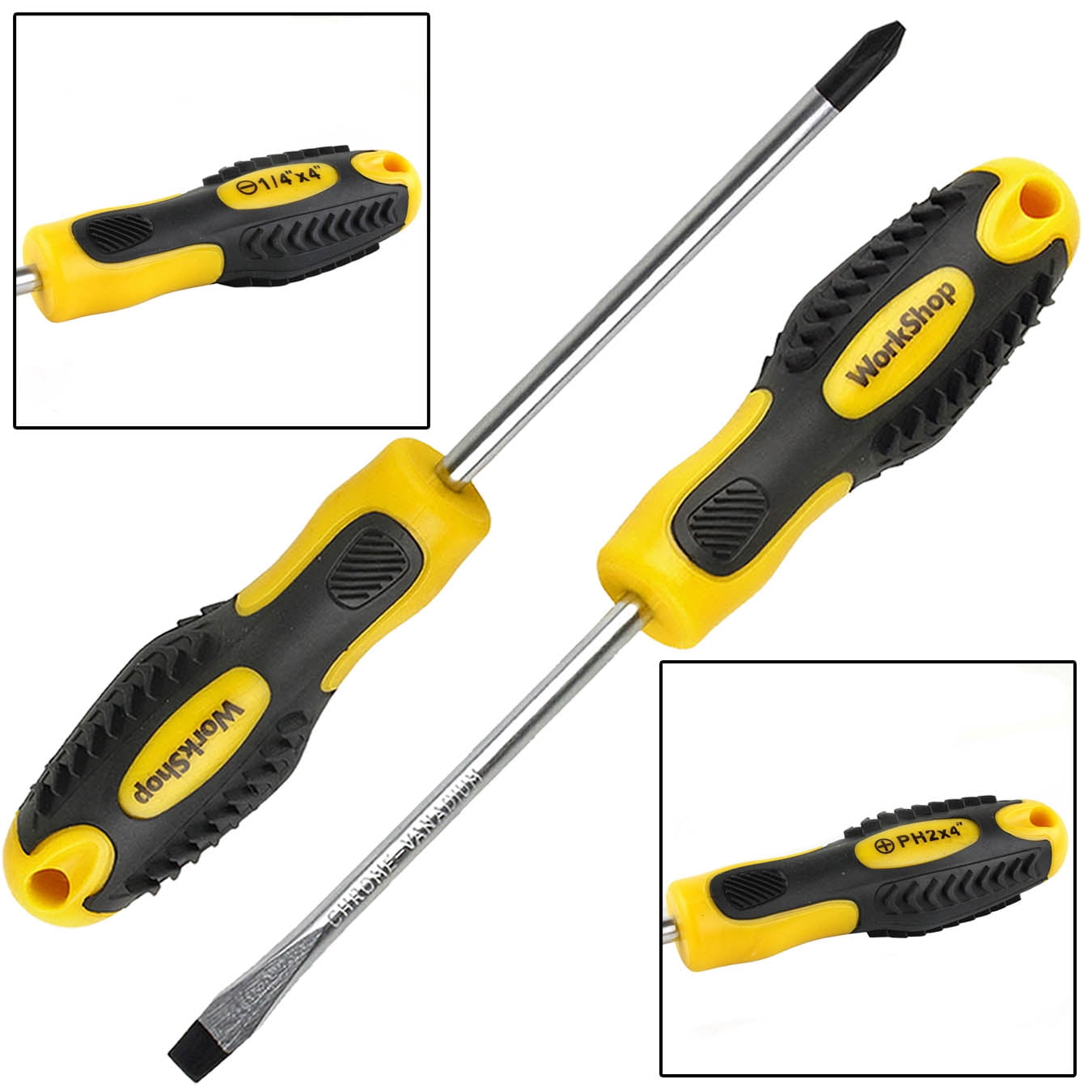 2 Piece Philips 2 Flat 1/4" x 4" Slotted Screwdriver Set Steel Tip 4