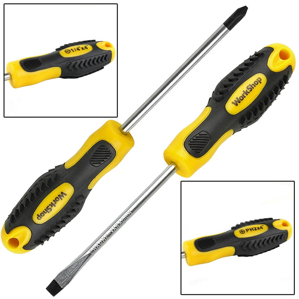 2 Piece Philips 2 Flat 1/4" x 4" Slotted Screwdriver Set Steel Tip 4 Inch Long 82750RP