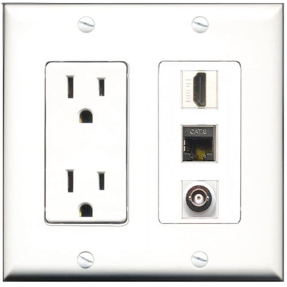 RiteAV - 15 Amp Power Outlet 1 Port HDMI 1 Port Shielded Cat6 Ethernet Ethernet 1 Port BNC Decorative Wall Plate