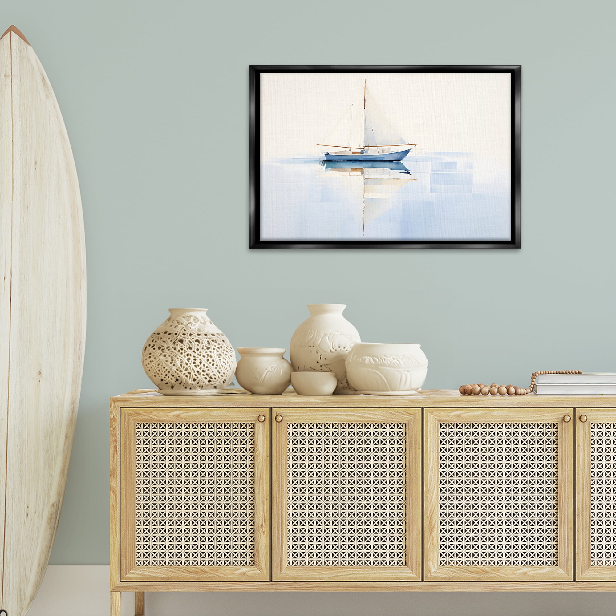 Stupell Industries Reflective Sails View Nautical & Beach Painting Black Floater Framed Canvas Art Print Wall Art, 31 x 21