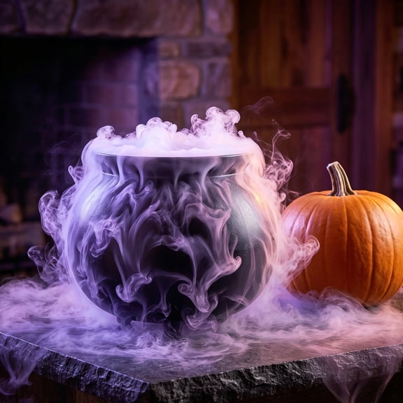 Halloween Light Up Purple Mist Smoking Witch Cauldron LED Fog Black Witch Pot Spooky Tabletop Ornament Atmospheric Props For Indoor Outdoor Fireplace Mantel Party Scene Decoration