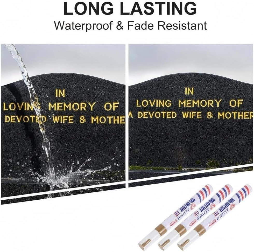 6pcs Oil Based Paint Pens for Tombstone Repair - Golden Paint Marker Pen - Waterproof and Windproof Markers for Granite Headstones, Grave, Mug, Ceramic