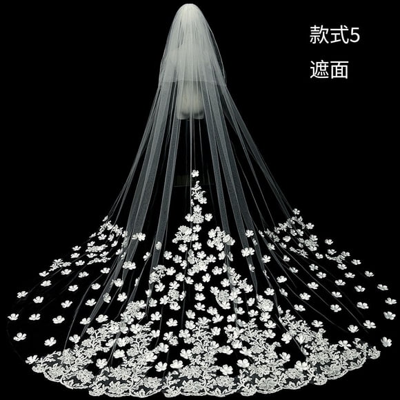 Zhuge Velos de novia de color blanco marfil con borde de encaje, largo estilo catedral, velo de novia con peine para mujer, 149,6 x 118 pulgadas, puede cubrir la cara, D