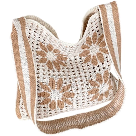 Hsqqdc Woven Flower Shoulder Bag, Large Capacity Knitted Hollow Tote for Summer Beach