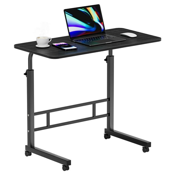 HiiKaa 31.5" C-Shaped Side Table with Wheels,Adjustable Height Portable Mobile End Table for Living Room,Bedroom and Home Office,Black