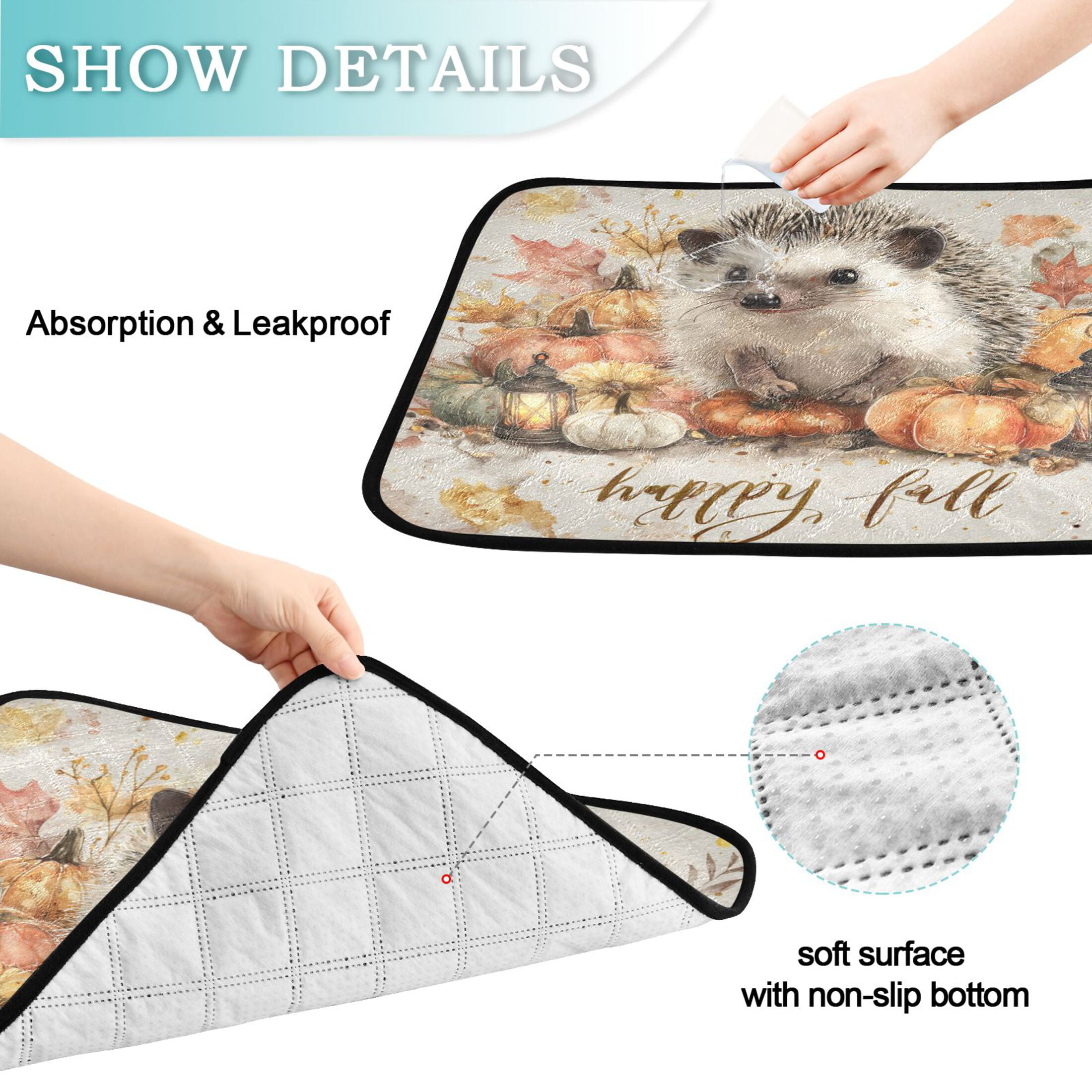 Qxltty Cute Hedgehog Cat litter Pads Pet Set of 2 Diaper Mats Center Anti-leakage Layer Absorbent Soft and Comfortable