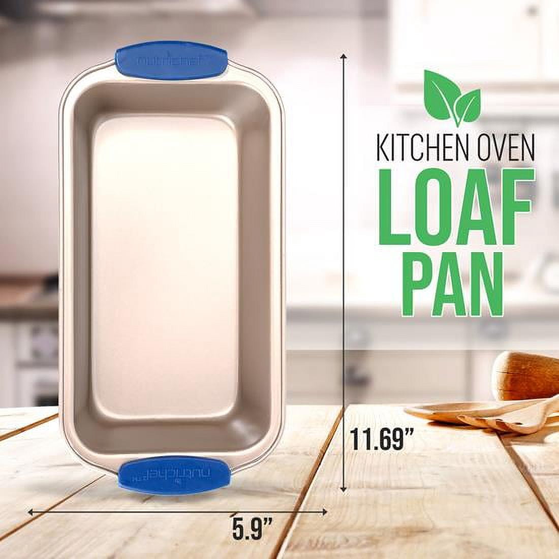 NutriChef Non-Stick Loaf Baking Pan, Deluxe Gold Carbon Steel Pan W/ Blue Silicone Handles, (Gold)