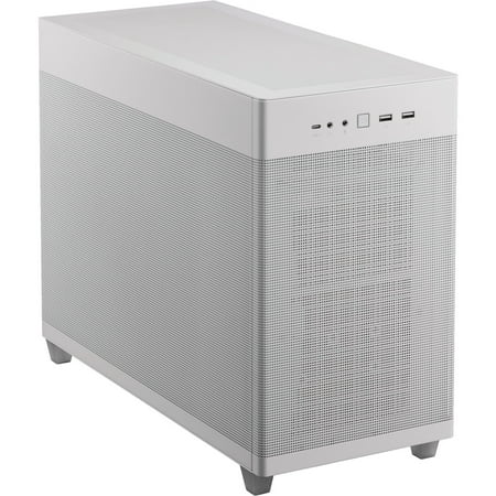ASUS Prime AP201 33-liter MicroATX White case with tool-free side panels and a quasi-filter mesh, with support for 360 mm coolers, graphics cards up to 338 mm long, and standard ATX PSUs