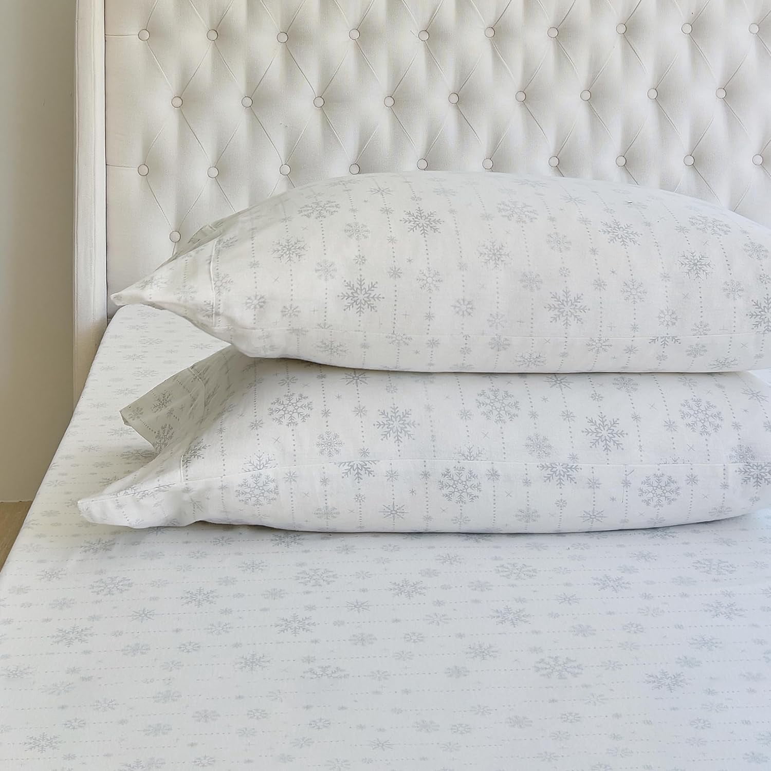 Elegant Comfort Soft 4-Piece Cotton Flannel Sheet Set -Deep Pocket Fitted Sheet, Flannel Sheets - Queen, Snowflake Gray