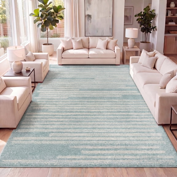 JONATHAN Y MOROCCAN HYPE 8 x 10 Area Rug, Khalil Berber Stripe - Turquoise/Cream, MOH207D-8