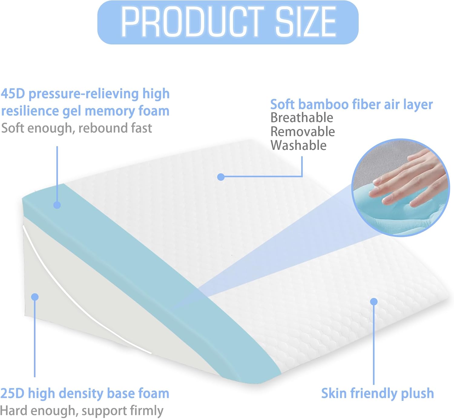 7.5 Inch Adjustable Bed Wedge Pillow for Sleeping, Memory Foam Triangle Wedge Pillow for After Surgery, Relieve Acid Reflux, Gerd, Snoring