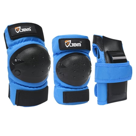 Skate Protective Gear JBM Adult Knee Pads Elbow Pads Wrist Guards 3 In 1 Protective Gear Set For Multi Sports Skateboarding Inline Roller Skating Cycling Biking BMX Bicycle Scooter (Kids/Blue) ()